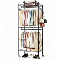 Ukmk Clothing Rack with Wheels, 3-Tier Garment Rack with Adjustable Mesh Shelves & Hanging Rails, Black.