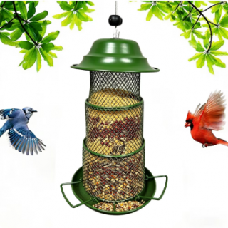 Ukmk Bird Feeder, 3-Tier Mesh Squirrel-Proof Hanging Wild Bird Feeder with Perch & Seed Tray, Weatherproof for Outdoor Garden Yard.